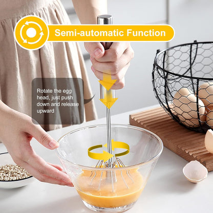 Egg Whisk, Upgraded Stainless Steel Semi Automatic Whisk,Hand Wisk Egg Beater Easy to Use for Making Cream, Blending, Whisking, Beating & Stirring (12 Inch)