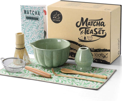 Matcha Whisk Set, 7 Pcs, Matcha Kit Includes Matcha Bowl, Matcha Whisk and Holder, Bamboo Scoop, Spoon, Sifter and Tea Towel, Matcha Set, Gift for Matcha Lovers & Beginners (Pink)