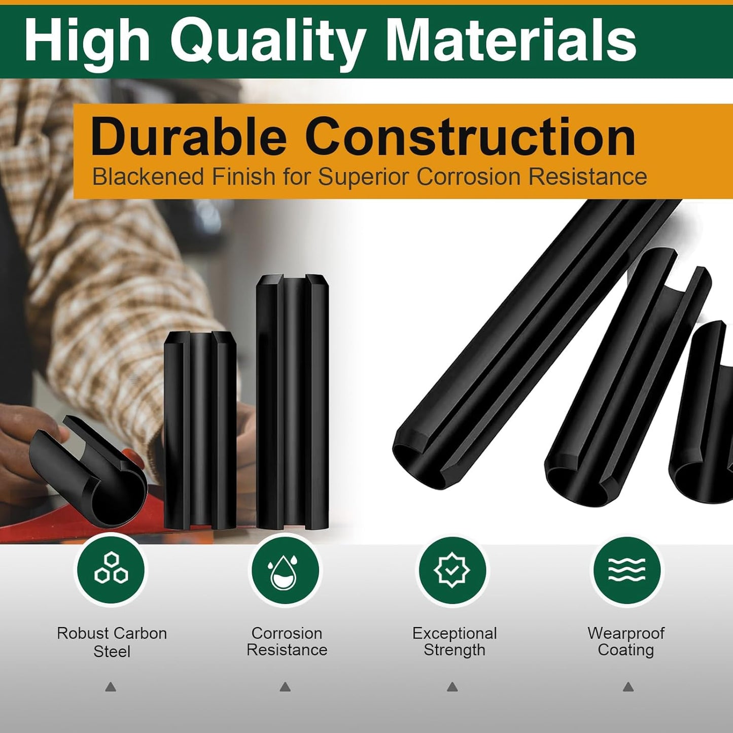 Mrdilla 460 Pcs Roll Pin Assortment, Metric Slotted Spring Pins, M1.5 M2 M2.5 M3 M4 M5 M6