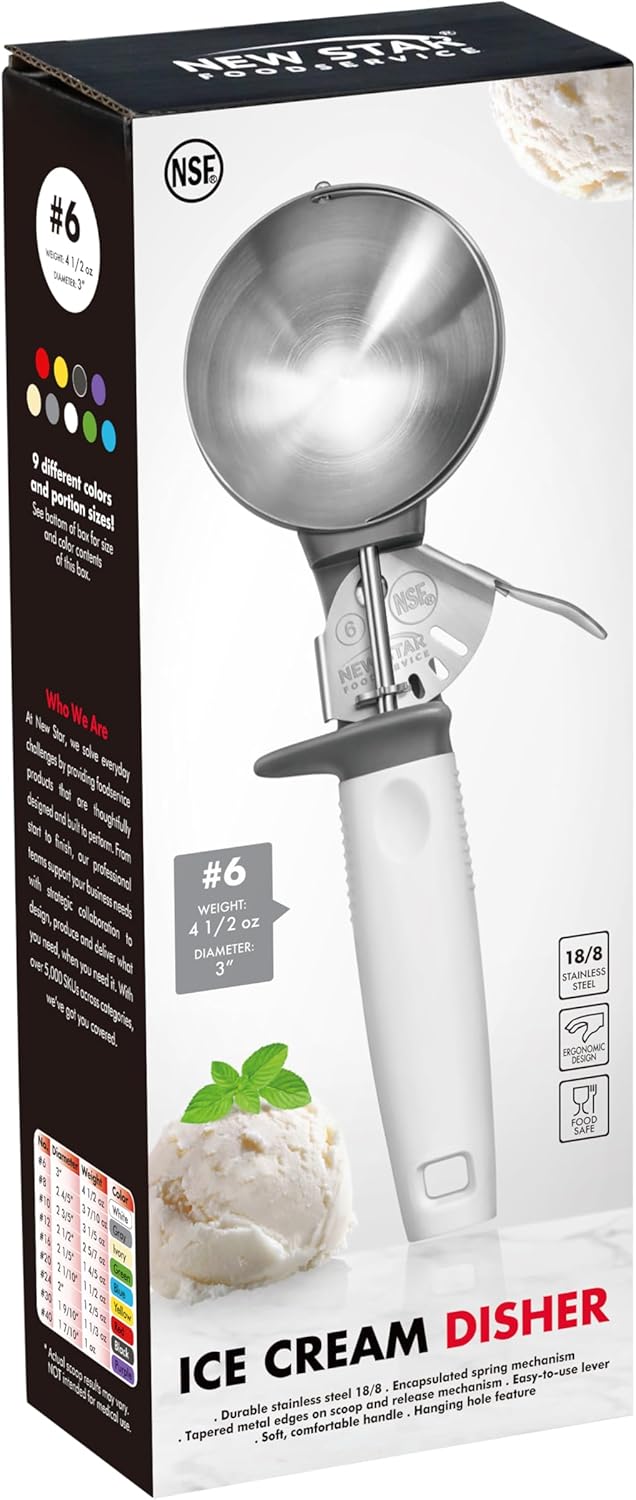 New Star Foodservice Commercial-Grade Thumb Press Food Disher/Ice Cream Scoop, #16, Blue Handle, 18-8 Stainless Steel, NSF Certified