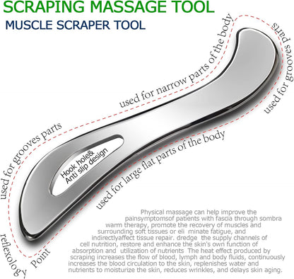 BYYDDIY Stainless Steel Gua Sha Muscle Scraper Tool,Scar Tissue Tool,Physical Therapy Tools,Muscle Scraping Tool,Guasha Massage Scraper,IASTM Tools,Skin Scraping Tool,Soft Tissue Massage Tool