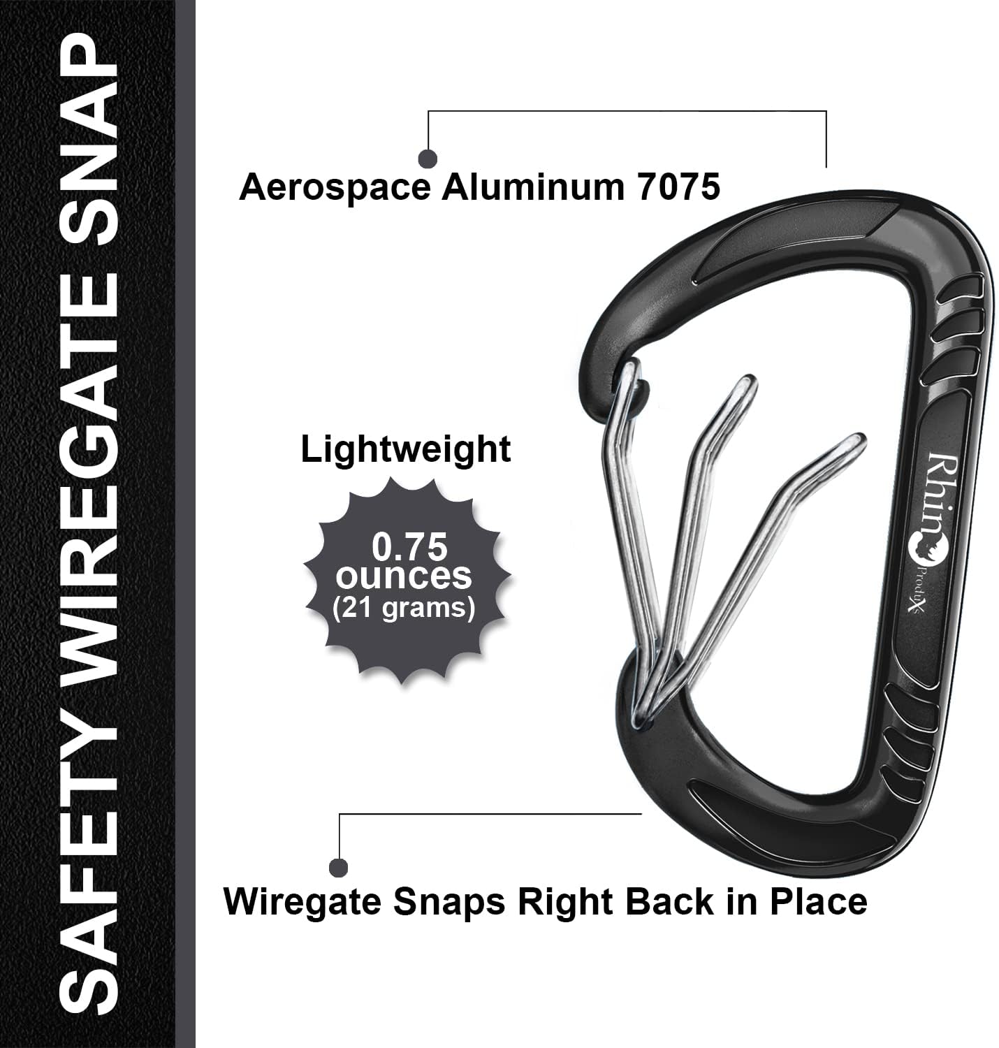 Rhino Produxs 12kN (2697 lbs) Heavy Duty Carabiner Clips, for Securing Pets, Outdoor, Camping, Hiking, Hammock, Dog Leash Harness, Keychains