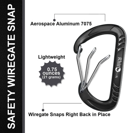 Rhino Produxs 12kN (2697 lbs) Heavy Duty Carabiner Clips, for Securing Pets, Outdoor, Camping, Hiking, Hammock, Dog Leash Harness, Keychains