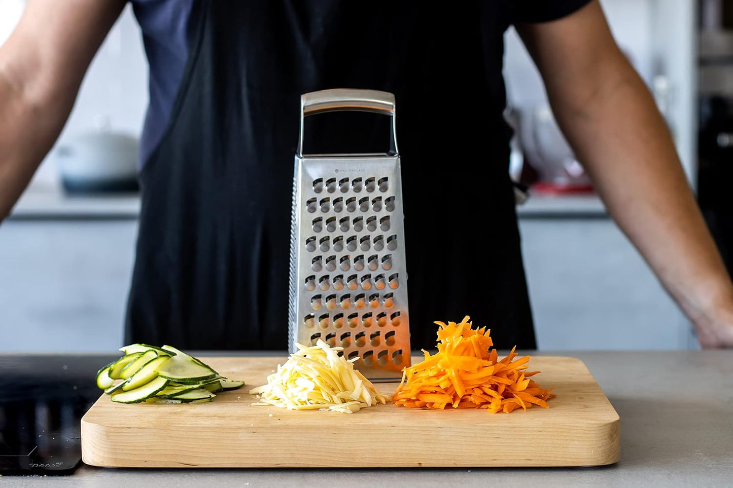 MasterClass Acid-Etched Stainless Steel Box Grater with Handle, 24 cm (9.5"), Silver