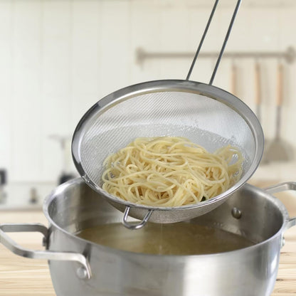 HIC Kitchen Fine Mesh Strainer With Helper Handle, 18/8 Stainless Steel, 6-Inch, For Sifting, Draining, And Straining Pasta, Vegetables, Stocks, And Sauces