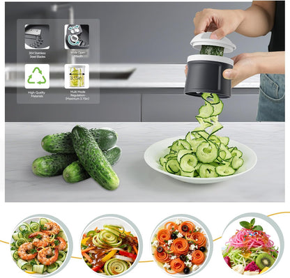 3 in 1 Vegetable Spiralizer Slicer, Adjustable Thickness 0-3mm, Zucchini Spiralizer Veggie Noodle Maker for Cucumber/Zoodle/Salad/Spaghetti/Pasta with Food Container, Cleaning Brush, Black