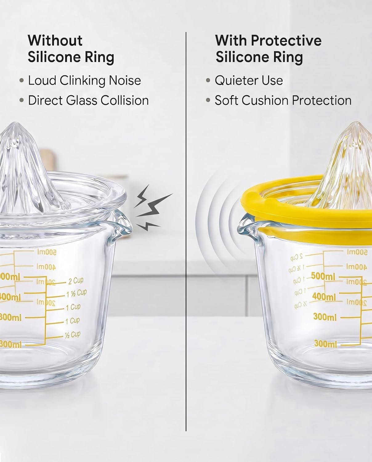 Cartman Glass Citrus Lemon Orange Juicer, Gray Manual Hand Squeezer, Glass Citrus Reamer, Lemon and Lime Manual Squeezer,Kitchen tool,Ounce Measuring Cup