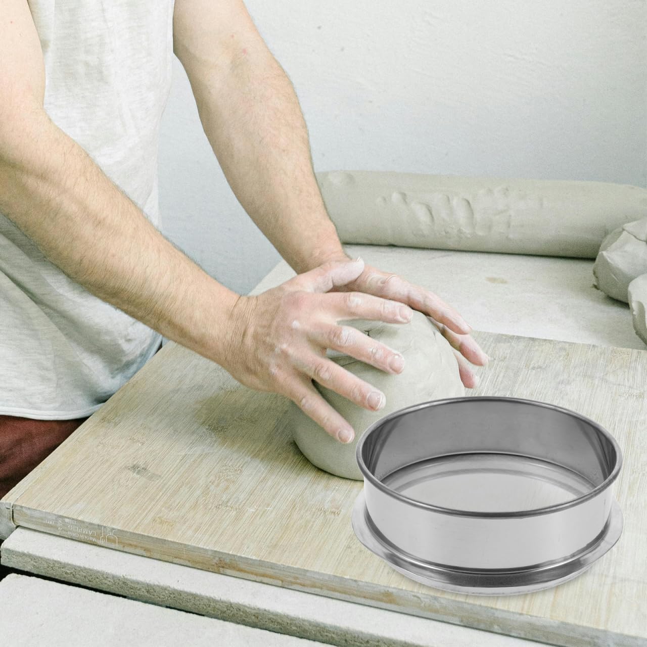 LALAFINA Fine Mesh Strainer 100 Mesh Round Flour Sifter 6 Inch Stainless Steel Ceramic Glaze Filter for Baking Straining Powdering Pottery Slurry
