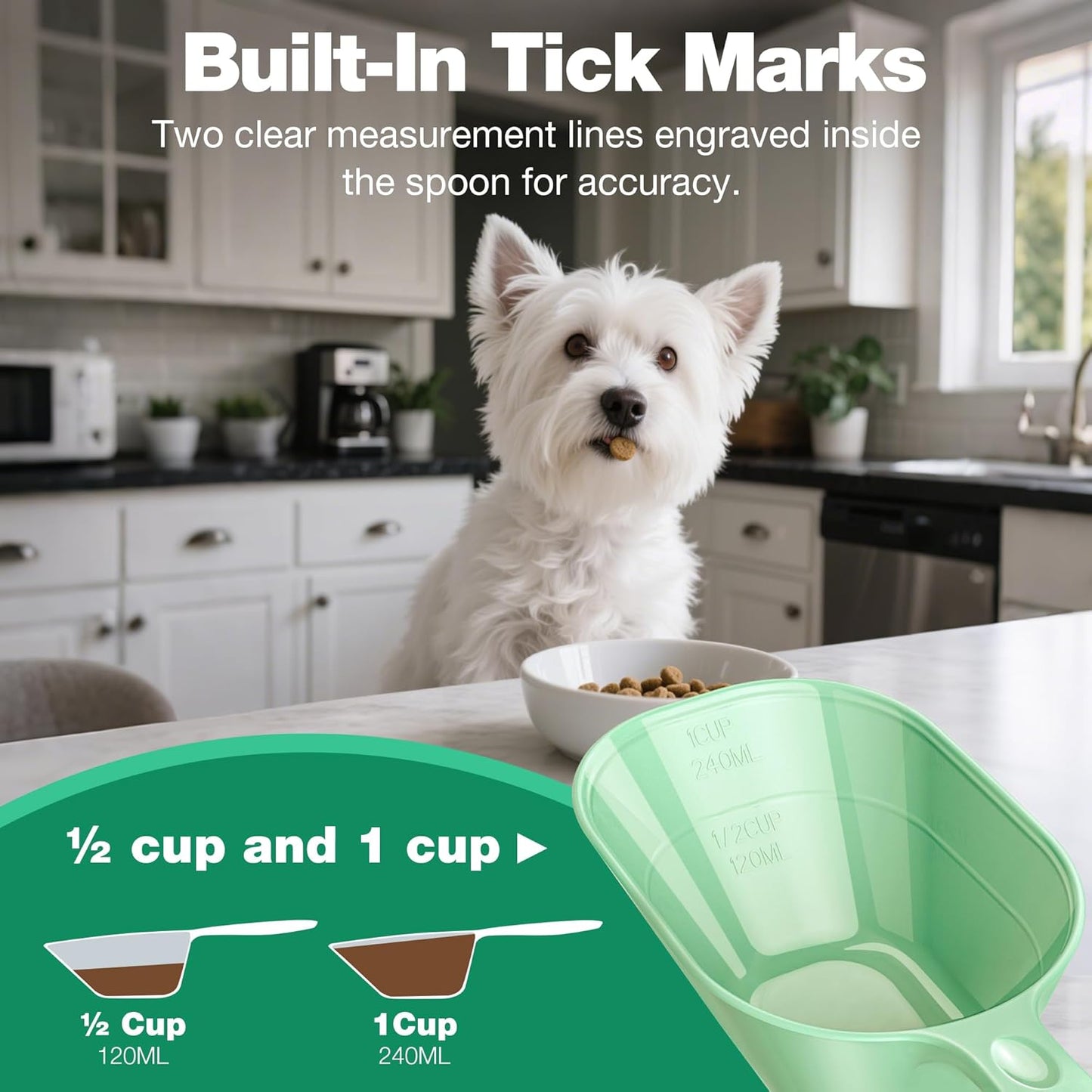 Food Scoop With Measuring Lines 2 Pack Black For Dog, Cat, Puppy, Coffee Bean, Flour Scoop, Ice