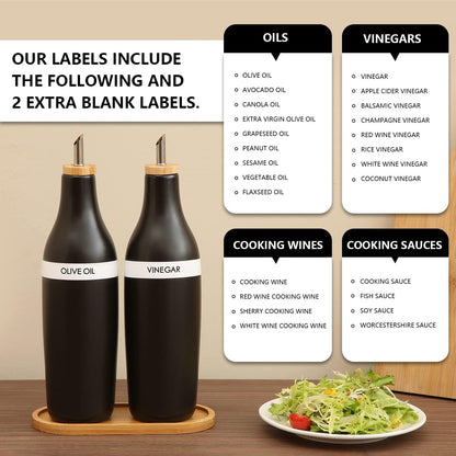 HOMCDALY Ceramic Olive Oil Dispenser for Kitchen, Stoneware 16oz Oil and Vinegar Bottles Dispenser, Kitchen Dispenser Bottle for EVOO Vinegar Syrups, Modern Farmhouse Design(W)