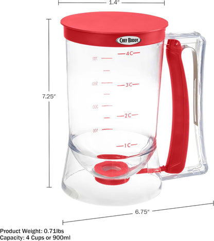 Pancake Batter Dispenser - 4-Cup Batter Dispenser with Squeeze Handle for Pancakes, Waffles, Muffins, and Crepes - Baking Tools (Purple)