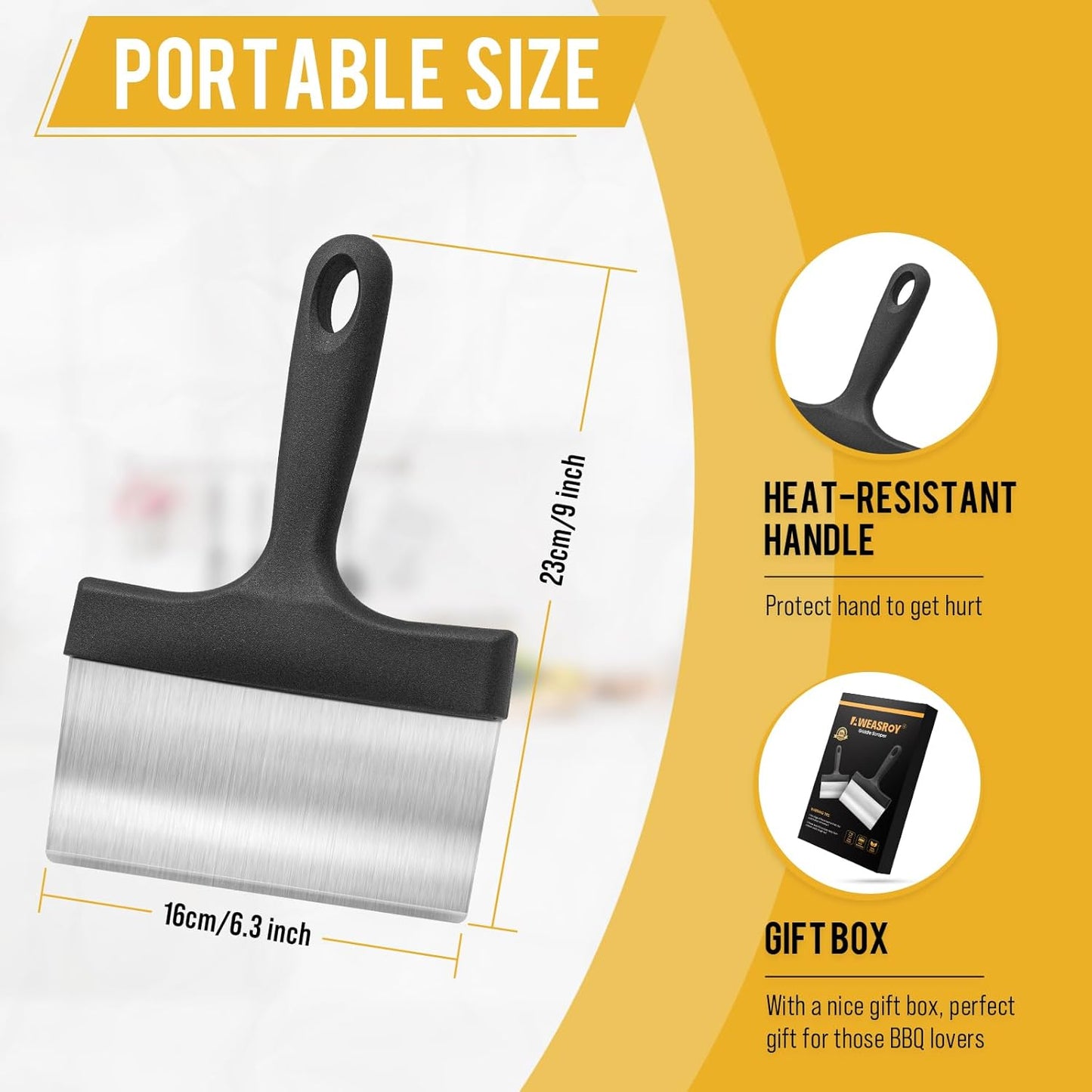 Heavy Duty Grill Scraper Stainless Steel Griddle Scraper with 5" Handle,Sturdy Food Scraper Tool Kitchen for Blackstone Grill Accessories,Outdoor Barbecue Turners Tools