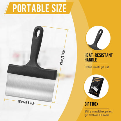 Heavy Duty Grill Scraper Stainless Steel Griddle Scraper with 5" Handle,Sturdy Food Scraper Tool Kitchen for Blackstone Grill Accessories,Outdoor Barbecue Turners Tools