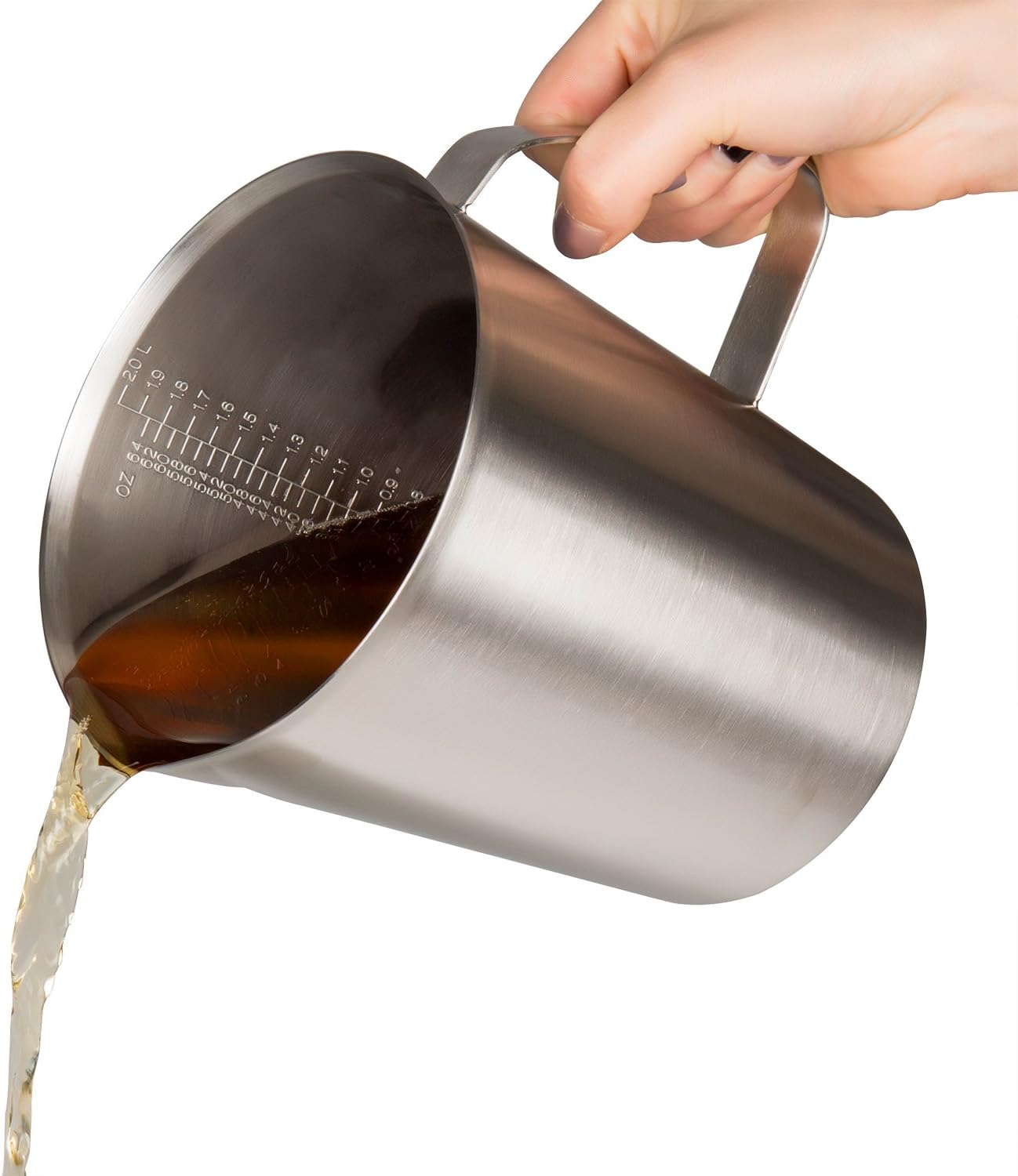 Stainless Steel Measuring Cup (16 Ounce/ 0.5 Liter- 2 Cup), Milk Frothing Pitcher, Steaming Pitcher, Milk Frothing Cup Jug with Marking with Handle for Espresso Machines, Latte Art