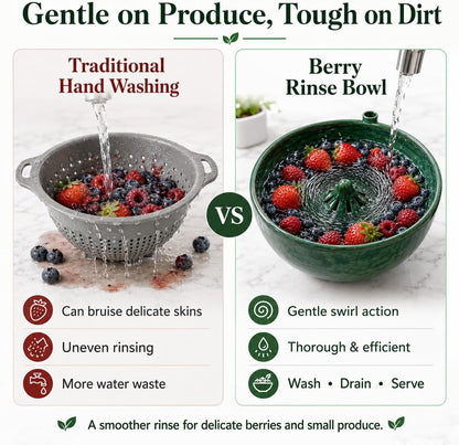 Berry Rinse Bowl Self Spinning 3d Printed Berry Bowl Washer, 360° Vortex Swirl Fruit Washing Colander With Drain Holes, Ceramic Style Automatic Rinse Strainer For Berries Vegetables Kitchen (1PCS)