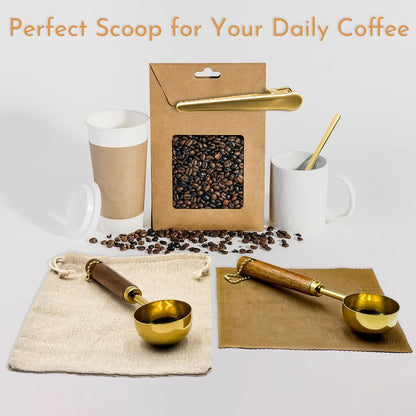 Coffee Scoop with Wooden Handle, 1 Tablespoon/ 15 ml, 304 Stainless Steel Measuring Spoon for Ground Coffee, Espresso, Tea, Protein Powder, Spices (6 Pack)