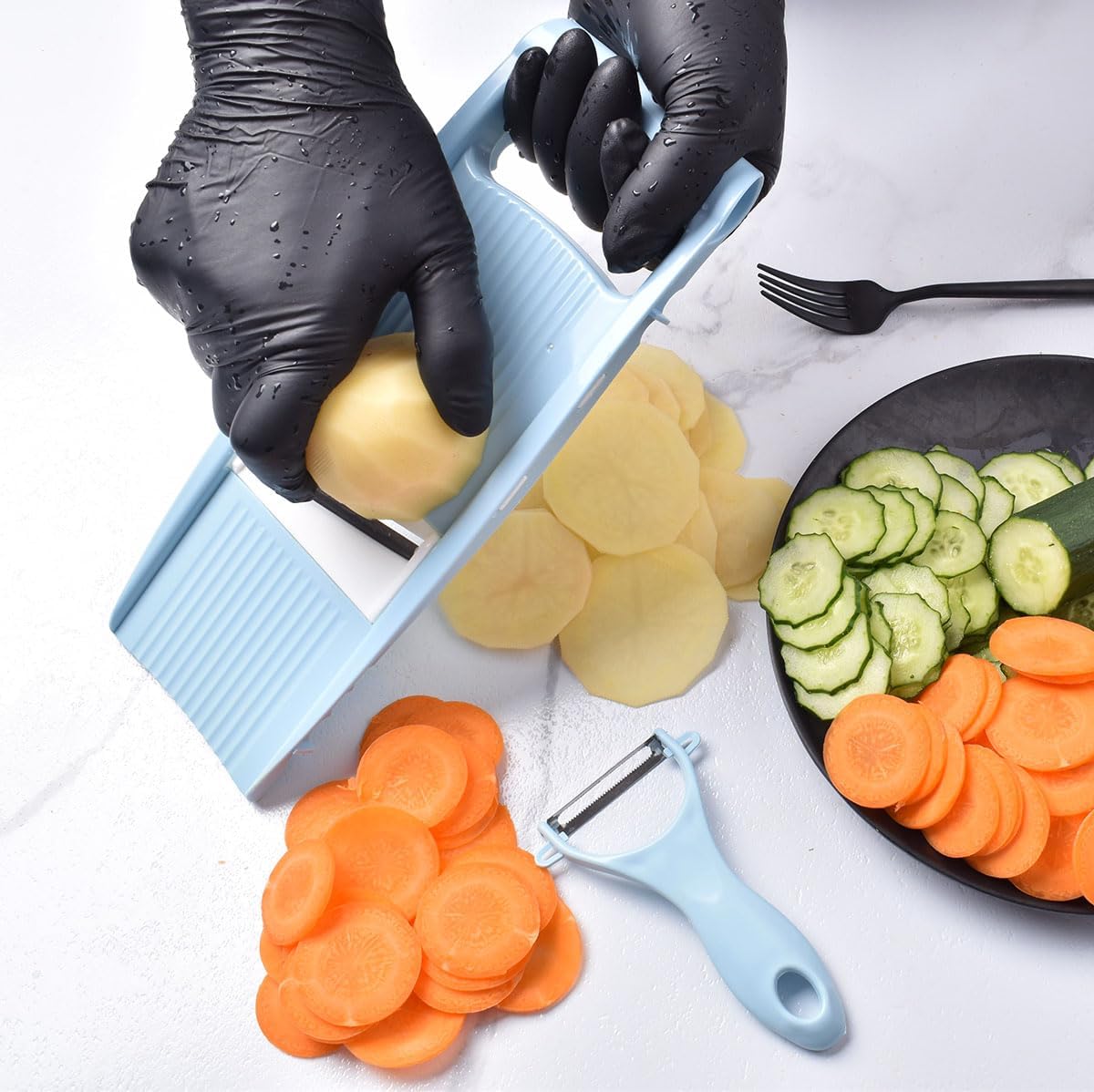 NACOLUS 5 in 1 Mandoline Slicer Vegetable Slicer Mandolin Multi Blade Potato Veggie Slicer Vegetable Cutter Julienne Shredder Potato Slicer Green