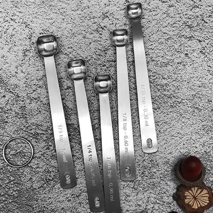 GSHLLO 5 Pcs Small Cooking Measuring Spoon Set Stainless Steel Measure Spoons Metal Spice Measuring Tools Mini Baking Measure Tools with Measurement for Dry Liquid Ingredients