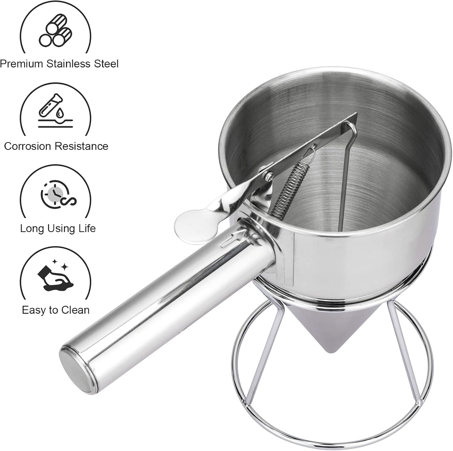 MyLifeUNIT Stainless Steel Pancake Batter Dispenser, Funnel Dispenser with Stand for Takoyaki and Baking