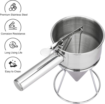 MyLifeUNIT Stainless Steel Pancake Batter Dispenser, Funnel Dispenser with Stand for Takoyaki and Baking