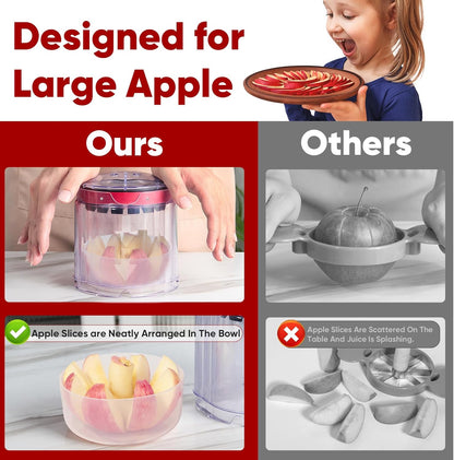 OOKUU Extra-Large Apple Slicer & Corer – 16-Blade Heavy Duty Stainless Steel Apple Cutter, Safe & Quick Apple Divider for Apples, Pears & More, with Clear Catch Bowl