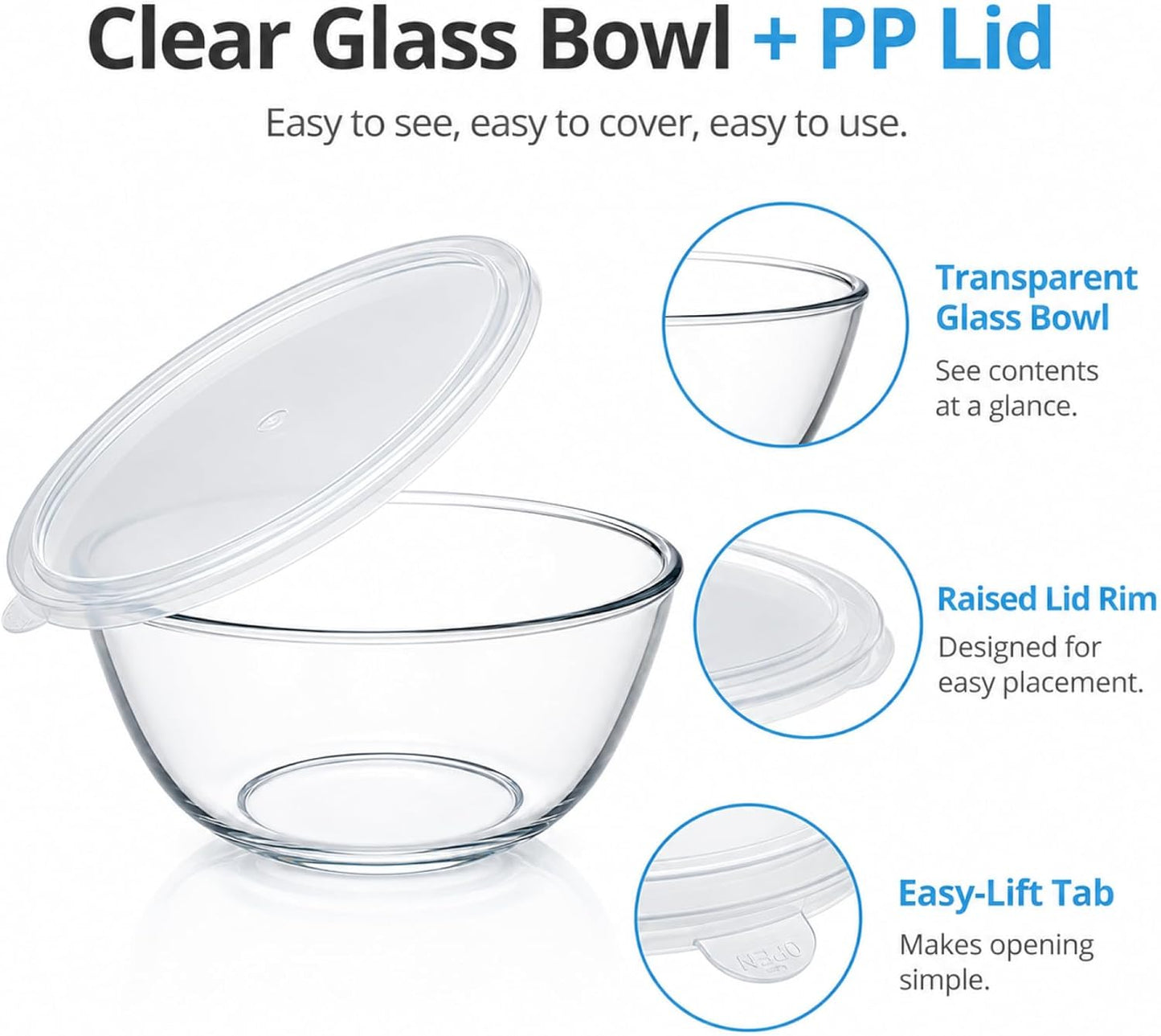 Large Glass Bowl for Sourdough Bread Making 6 QT Glass Mixing Bowl for Sourdough Bread with Lid Clear Breads Proofing Bowl with Covers Ideal for Kitchen Storage