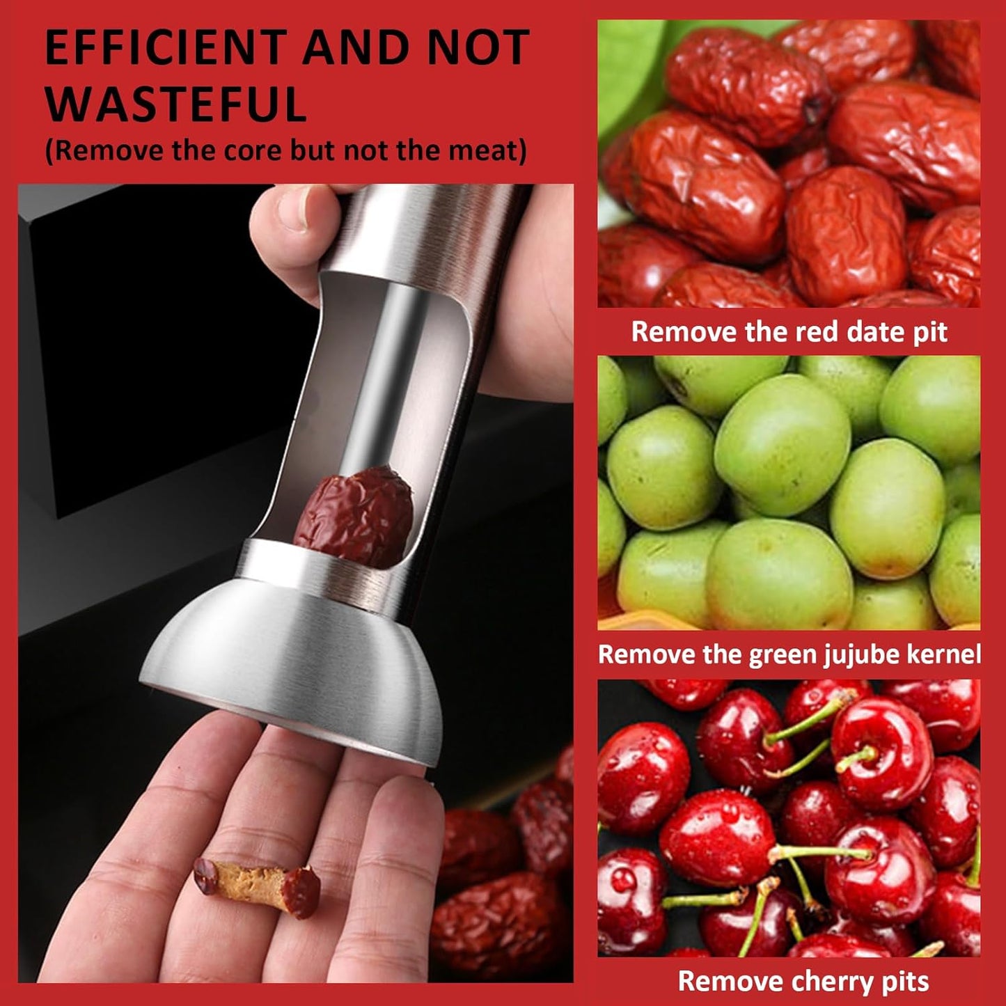 VolksRose Cherry Pitter Tool, Multi Stoner Fruit Remover with Stainless Steel Rod, Dates Pitting Device for Red Dates, Hawthorn, Cherries, Jujubes