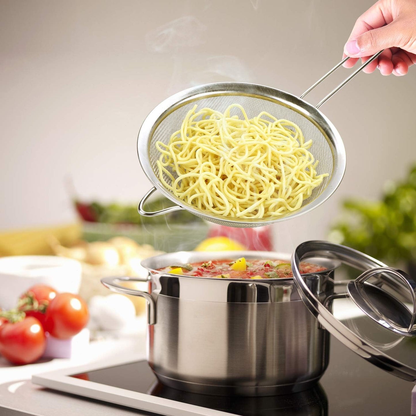 Supercenter Fine Mesh Strainer, Stainless Steel Fine Mesh Sieve, Set of 3 Small Strainers Fine Mesh for Kitchen, Silver Colander Sieve Sifter with Long Handle, 3.4", 5.8", 7.8"