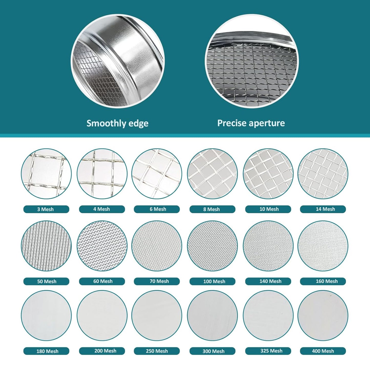 304 Stainless Steel Mesh Lab Sieve, 325 Mesh (0.045mm) Aperture Test Sieve, 4inch(10cm) Economy Standard Analysis Sample Test Sieves for Industrial Laboratory Homes - Colors B