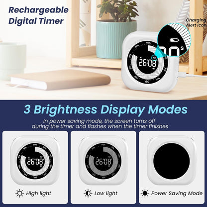 PERSUPER Visual Timer for Kids, 10 Hours Countdown/Up, with Rechargeable, 3 Volume Levels, 3 Brightness Display, and Magnetic, Homeschool Study Tool, Large Digital Timers for Classroom, Kitchen