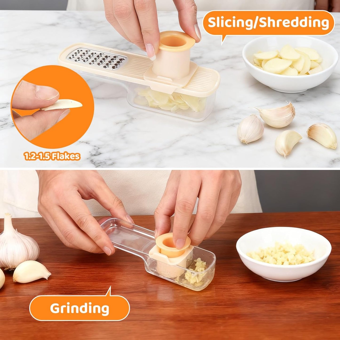 Palksky Garlic Mandolines Slicer Super Thin, 3 in 1 Multifunctional Garlics Grinder with Shredder Grinder Slicer, Portable Garlic Chopper, Kitchen Gadgets 1PCS