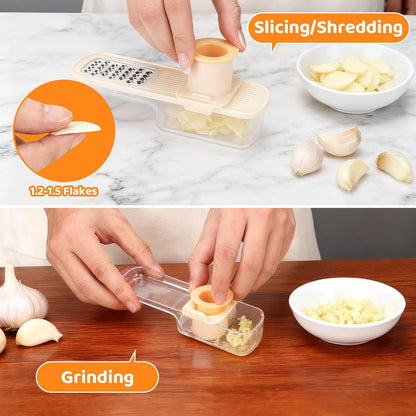 Palksky Garlic Mandolines Slicer Super Thin, 3 in 1 Multifunctional Garlics Grinder with Shredder Grinder Slicer, Portable Garlic Chopper, Kitchen Gadgets 1PCS