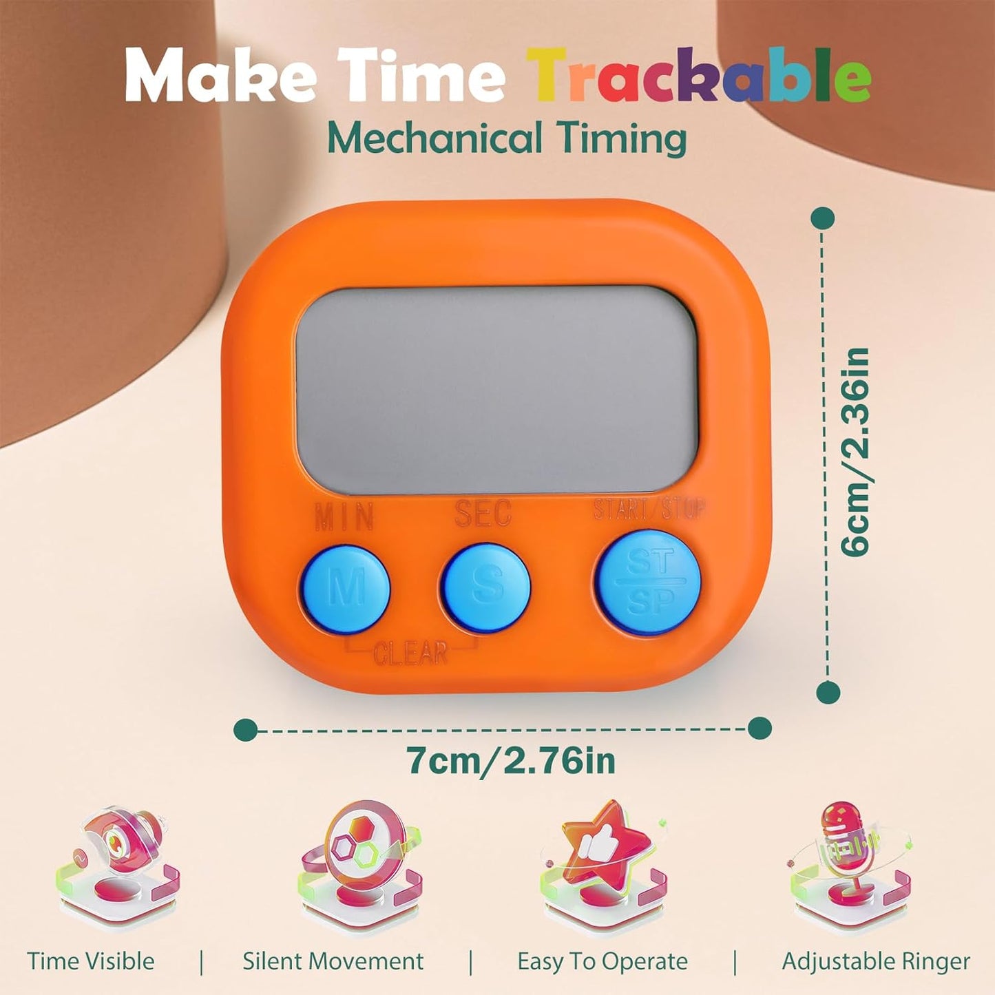 GeeRic Kitchen Timers 4 Pack, Electronic Timers with Loud Alarm for Cooking, Magnetic Digital Timers Big LCD Display Blue Green Pink White (No Battery Included)