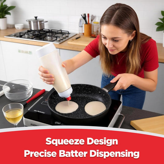 2-Pack Batter Dispenser with Whisk Ball, 1000ml Leak-Proof Squeeze Bottle with Stand for Pancakes, Waffles, Cupcakes & Crepes(PD-01)