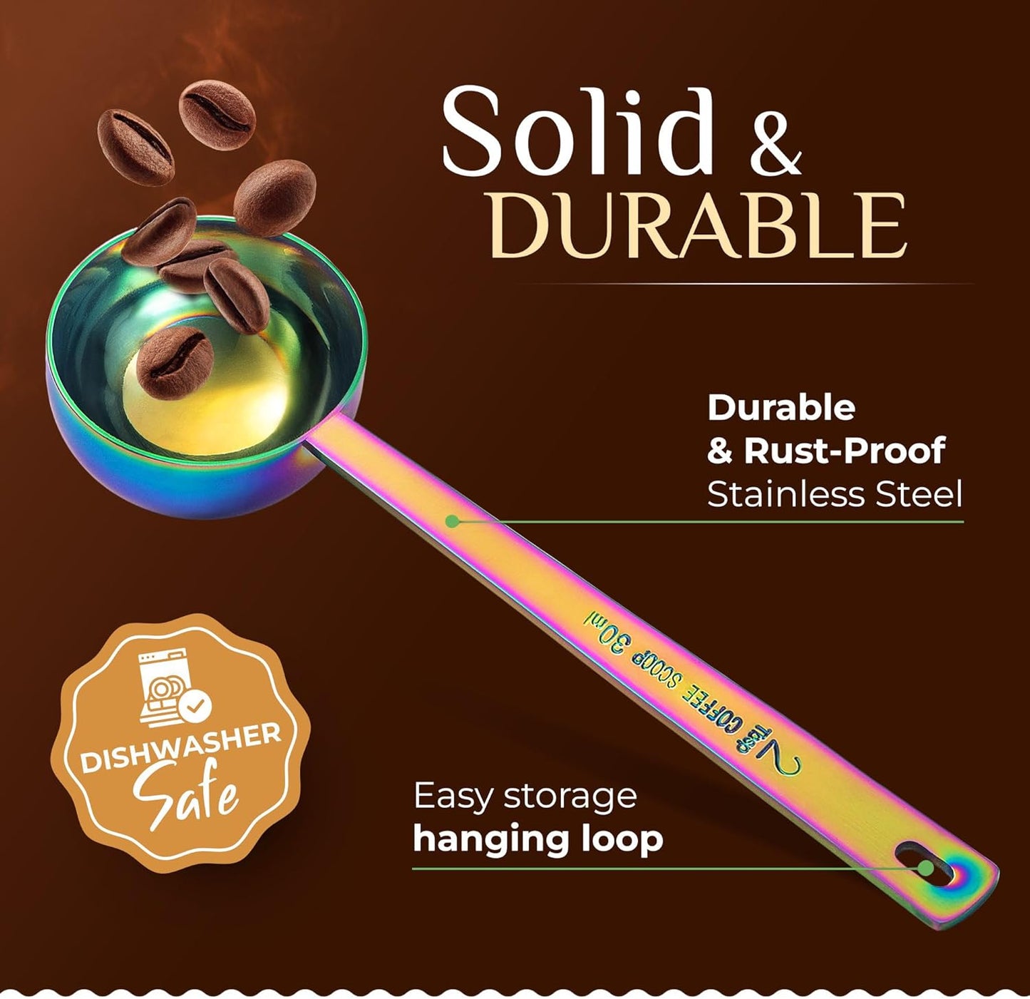 Orblue Premium Coffee Scoop Set - 1 Tbsp (15ml) & 2 Tbsp (30ml) Measuring Tablespoon - Stainless Steel Coffee Measuring Spoon and Scooper with Long Handles - Pack of 2 Black
