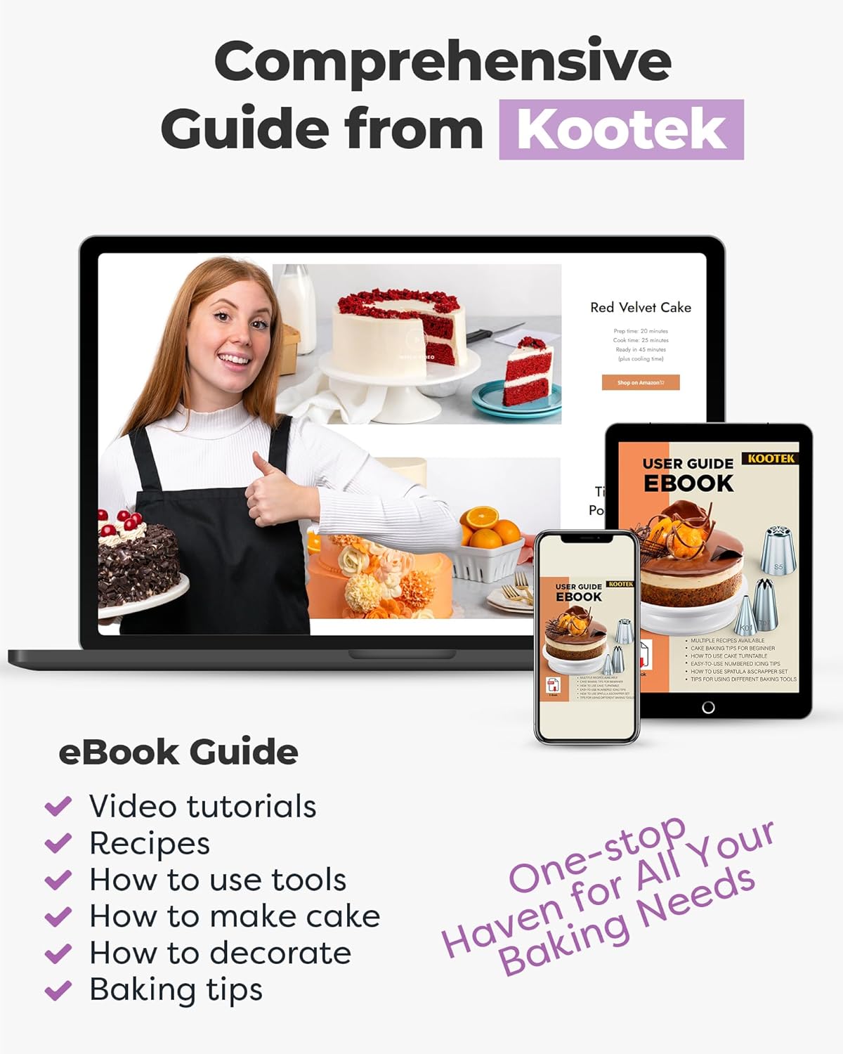 Kootek 71PCs Cake Decorating Kit, Baking Supplies Tools - Includes Cake Stand Turntable, 12 Icing Piping Tips Set, 2 Frosting Spatulas, 3 Scrapers, 50+2 Piping Bags, Coupler, Video Tutorial, Booklet