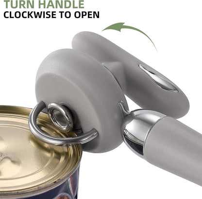 Can Opener Manual Tin Opener Stainless Steel Heavy Duty, Oversized Hand-held Easy Rotary Knob, Safe Cut Manual Can Opener with Non-Slip Handle, Smoother Cut Sharp Blade for Seniors Kitchen Tool, Black