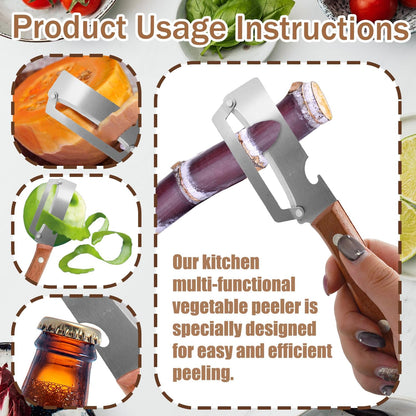 2Pcs Multi-Functional Vegetable Peeler for Kitchen, Features Solid Wood Handles, Fruit and Vegetable Peeler