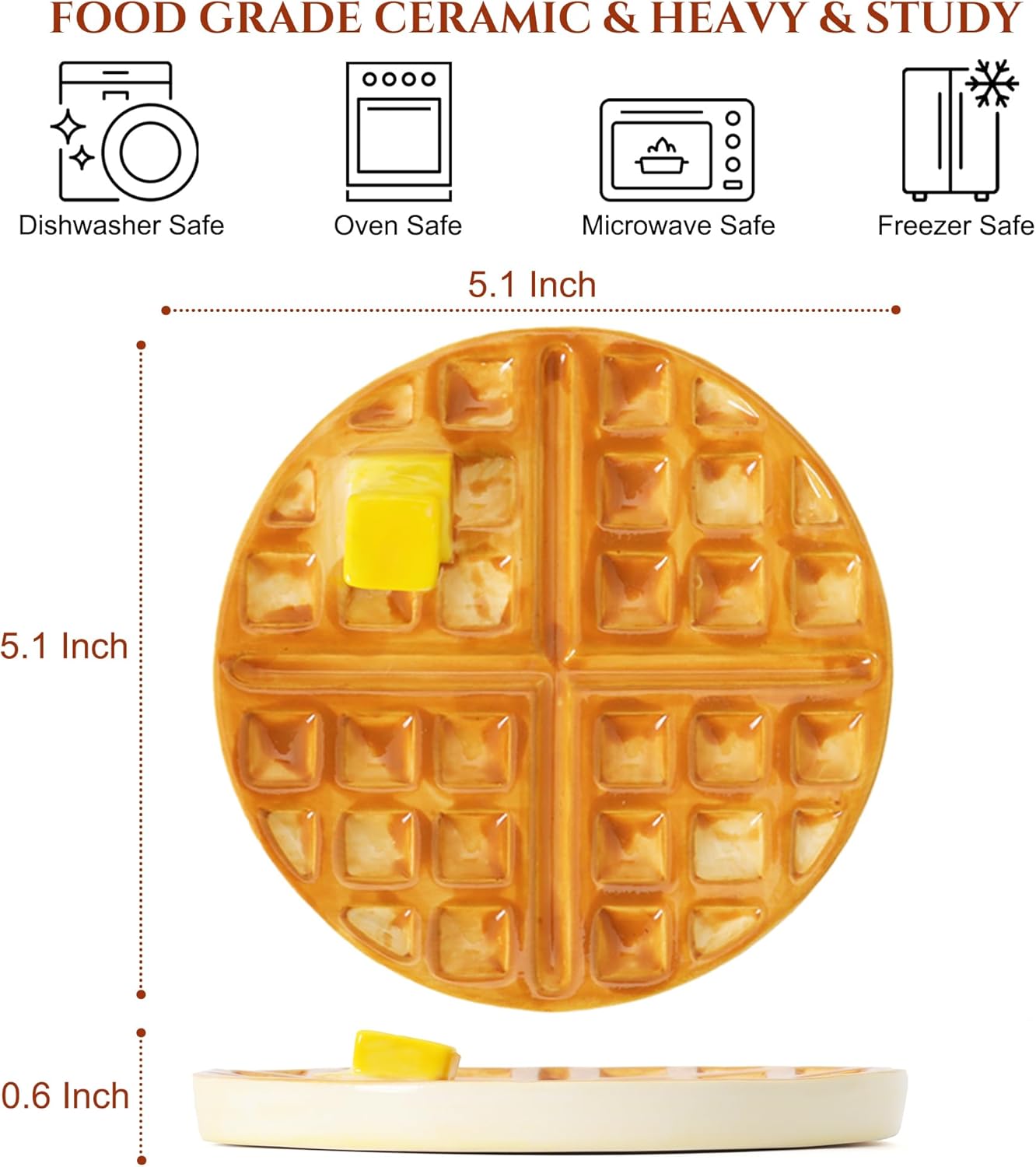 Waffle Spoon Rest for Stove Top, Cute Spoon Holder for Kitchen Counter Cooking Utensil Rest Ceramic Coffee Spoon Rest, Yellow Kitchen Counter Decor (Waffle Spoon Holder)