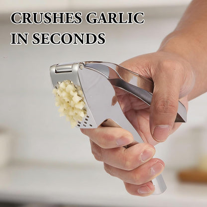 Heavy Duty Professional Garlic Press & Mincer - Rust-Proof, Dishwasher Safe with Easy-Grip Handle - Silver