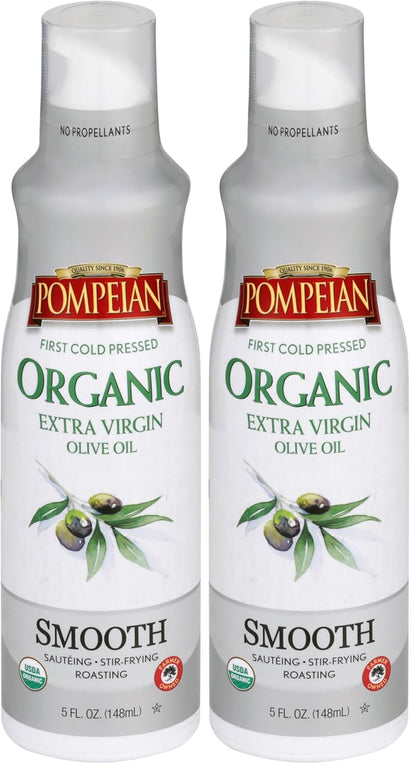 Pompeian Robust Organic Extra Virgin Olive Oil Spray - No Propellants - First Cold Pressed Olive Oil for Cooking - Robust Flavor for Salads, Pasta, and Drizzling, 5 Fl Oz (3 Pack)