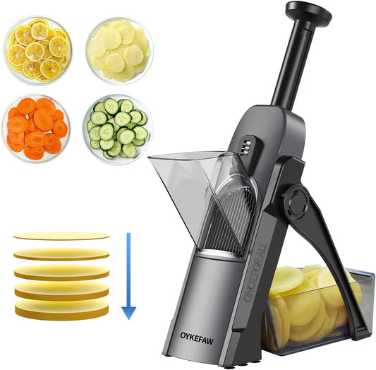Mandoline Slicer for Kitchen, 6 in 1 Vegetable slicer, Potato Slicer with Thickness Adjuster,Faster Kitchen Slicer for Meal Prep (just Slice, With Peeler/Cleaning Brush, Mandolin)