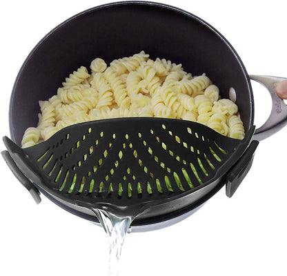 Heat Resistant Silicone Pot Strainer, Clip on Pots Pans, Pan Strainer for all Pots and Bowls - Black (LJ-ZLK-1127B1)