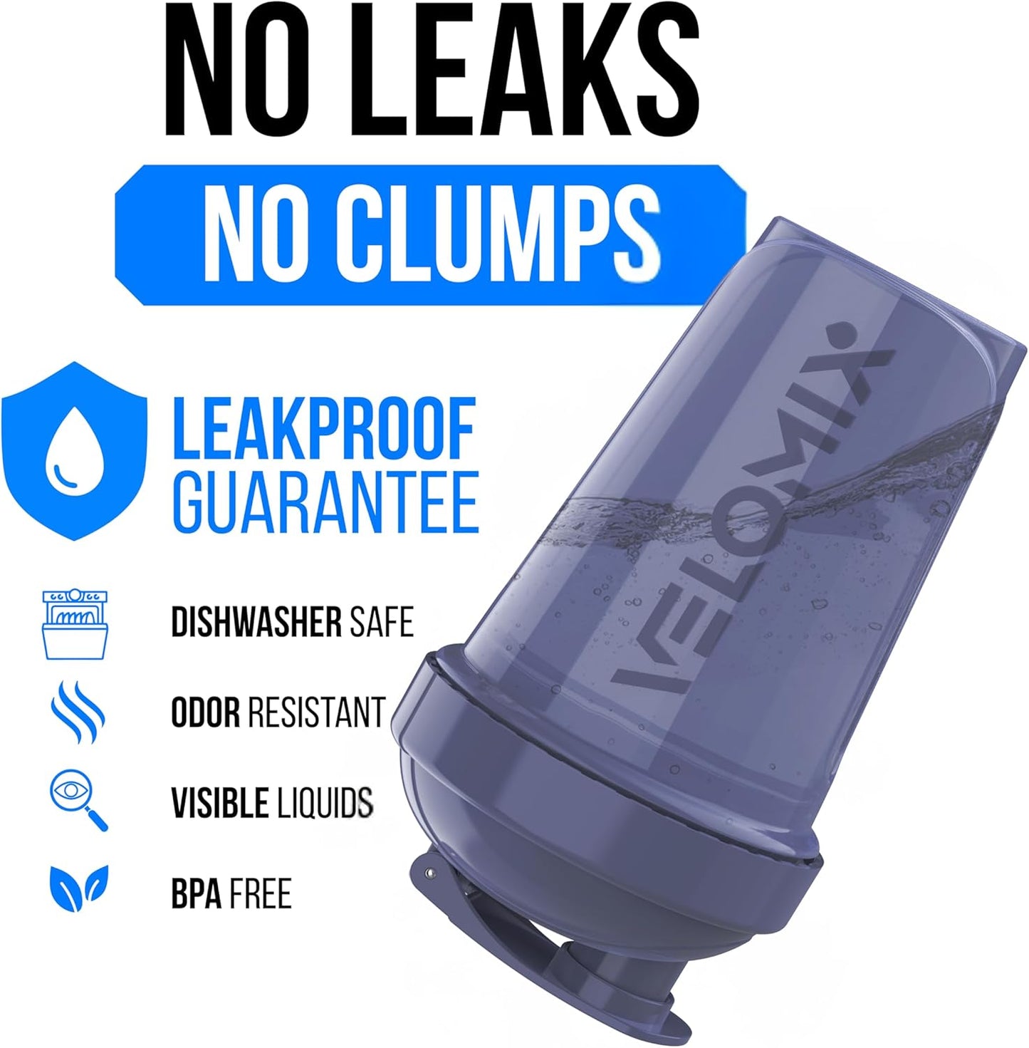 VELOMIX -4 PACK- 20 oz Protein Shaker Bottle for Protein Mixes - 4x Wire Whisk | Leak Proof Shaker Cups for Protein Shakes | Stackable Protein Shaker Bottle Pack | Dishwasher Safe (Blue Mirage)