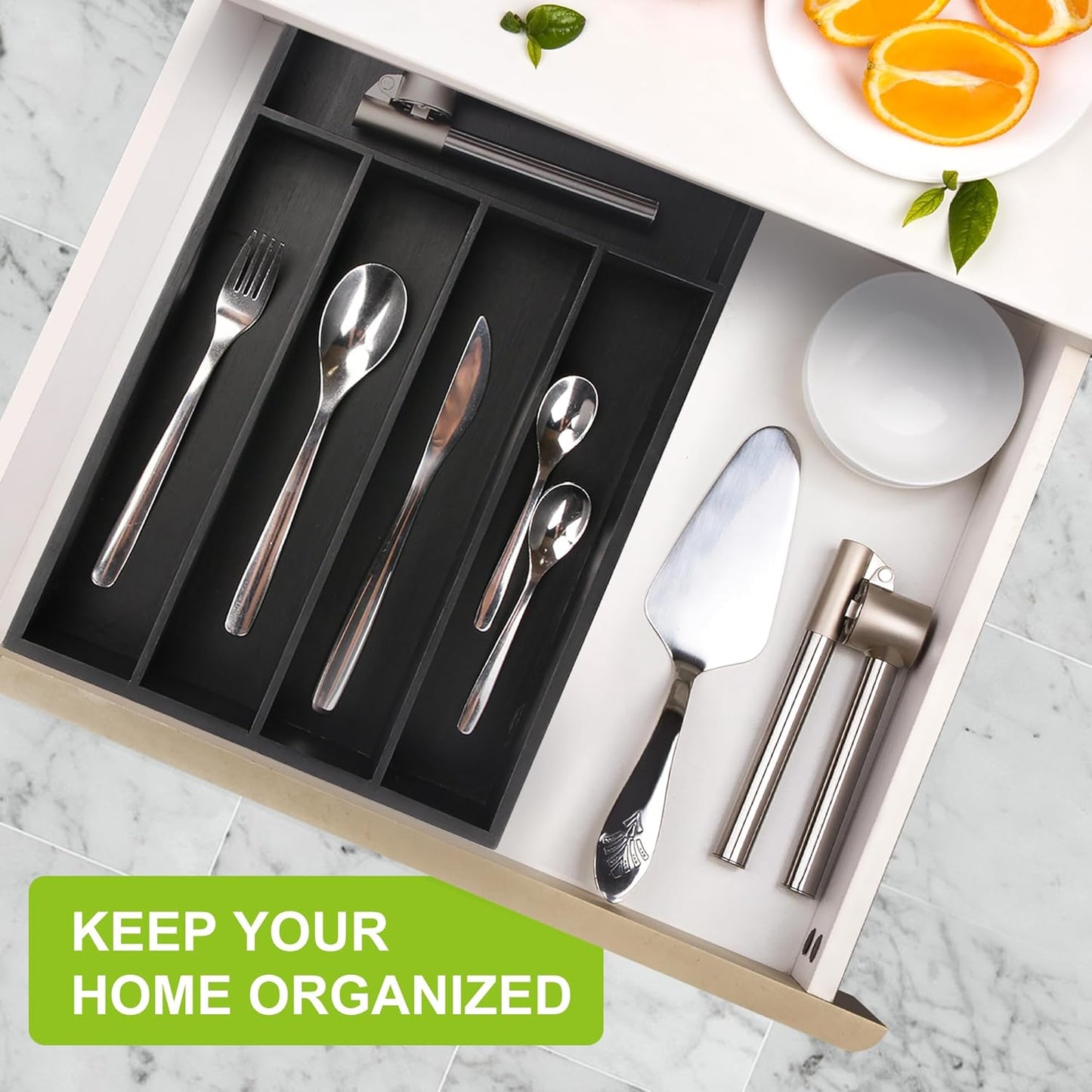 Unibambou Bamboo Utensil Drawer Organizer with Removable Dividers, Kitchen Organizer for Flatware Cutlery, Silverware Tray for Drawer (5/4 Flexible Slots, Natural)