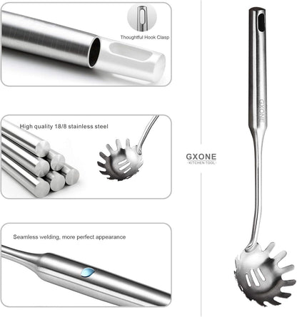 Slotted Spoon,304 Stainless Steel Skimmer Spoon with Heat Resistant Wooden Handle,Silver/15.8Inch