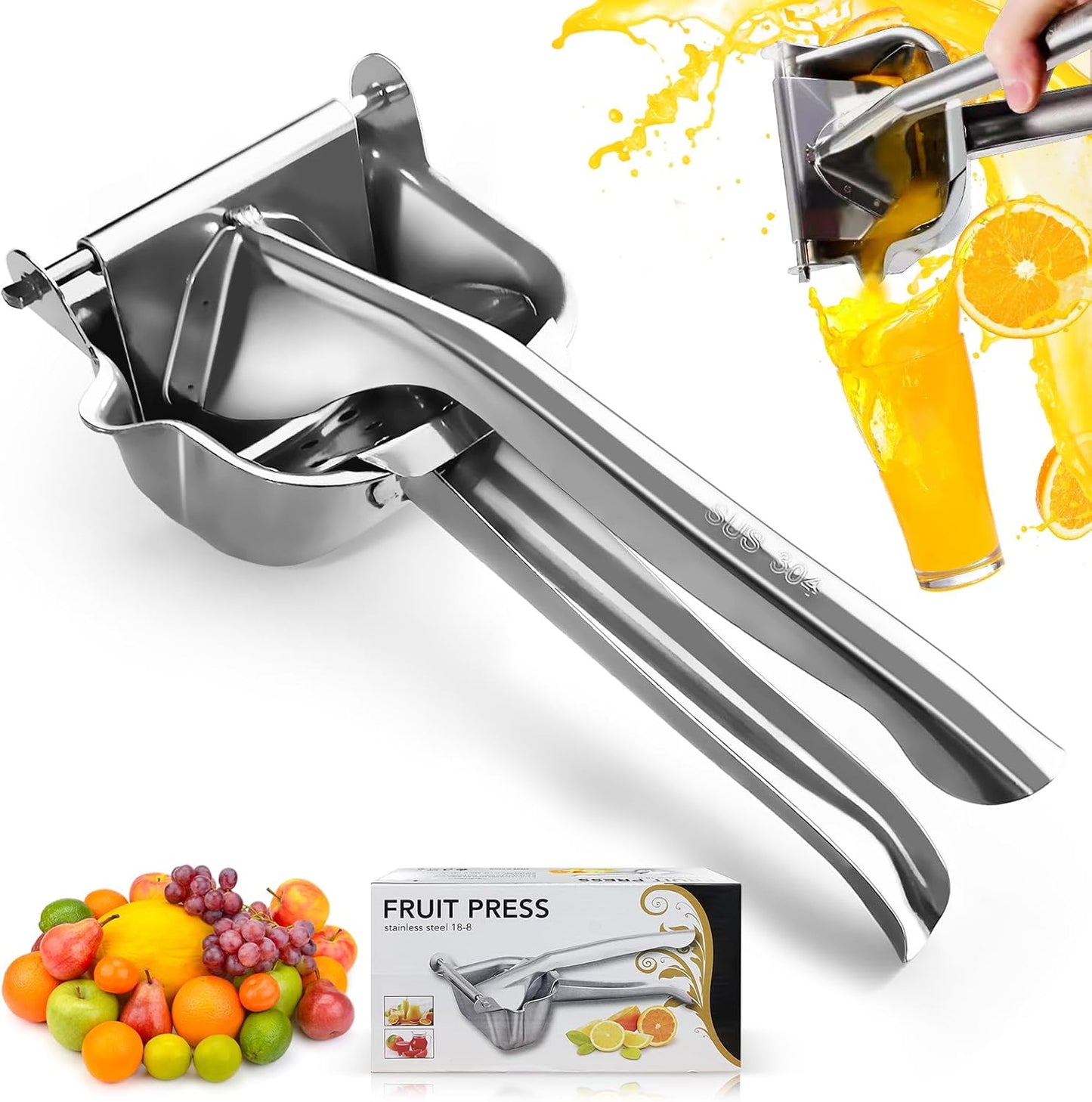 Stainless Steel Manual Juicer, Orange Juice Squeezer, Lemon Squeezer Stainless Steel, Orange Juice Squeezer, Fruit Juicer for Watermelon Lemon Orange Grapes and Other Fruit