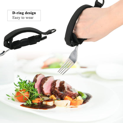 Beautyflier Spoon Fork Universal Cuff Utensil Adjustable Holder Strap for Holding Cutlery, Pens, Toothbrushes for Elderly or Individuals with Weak Grip (Black, Large Size)