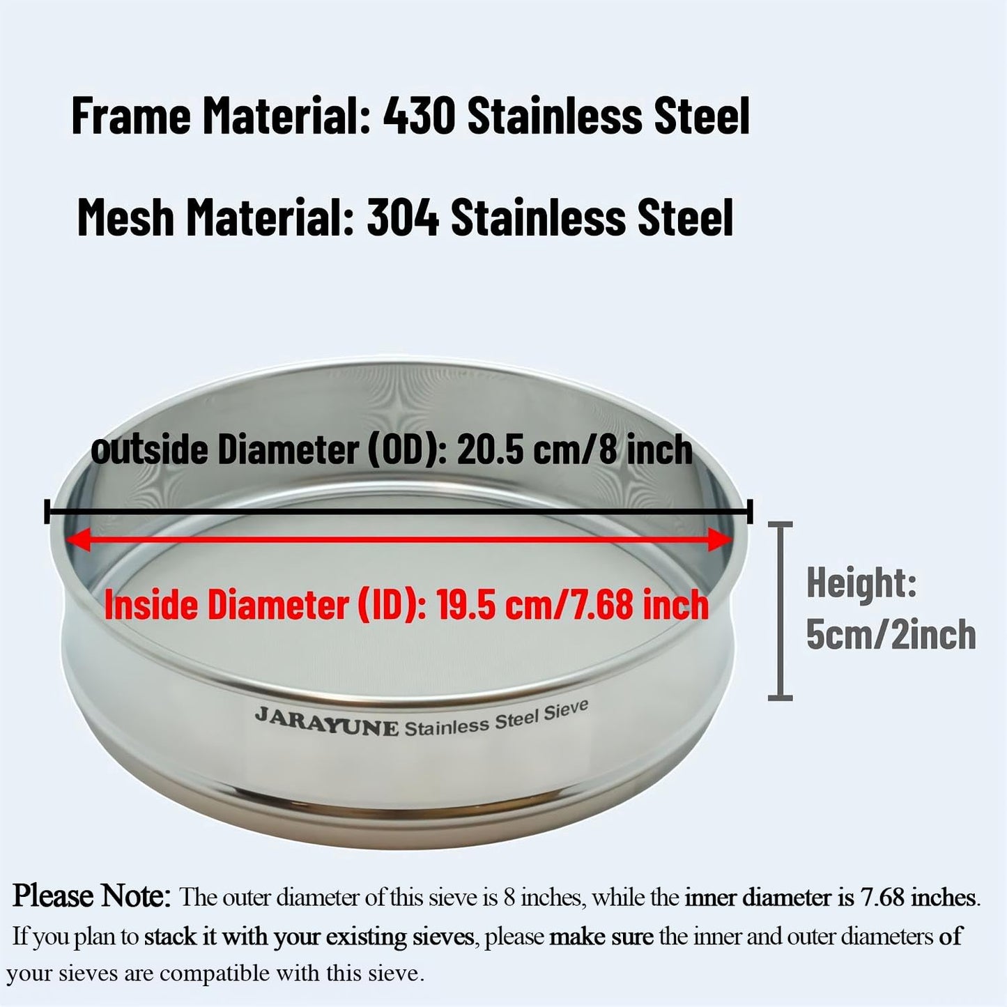 18 Mesh Stainless Steel Lab Sieve, Sturdy 8Inch(20.5cm) Sifter, Fine Mesh Sieve Strainer for Powder Pellet Flour Liquid Filtration-Lab Industrial DIY Household Use