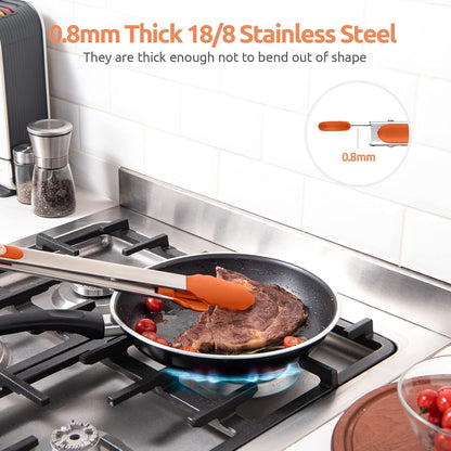 600ºF Heat Resistant Kitchen Tongs: U-Taste 9 inch Silicone Cooking Tong with Firm Sealed Non Stick Rubber Tips & Silicon Coated 18/8 Stainless Steel Handle & Smooth Locking for Serving Salad (Black)